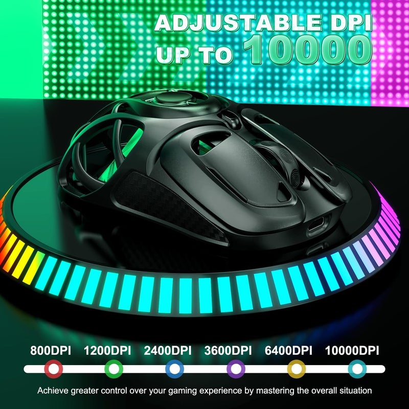 YPBDAN Wireless Gaming Mouse, Tri-Mode 2.4G/USB-C/Bluetooth 5.3 RGB Wireless Mouse, 10000 DPI, 60Hrs Battery, Ultra-Light Ergonomic Design, Rechargeable Computer Mice Compatible with PC Mac Laptop - Image 3